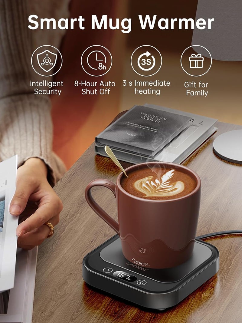 AOLION Mug Warmer - 40W Coffee Cup Warmer for Desk with Auto Shut Off, Smart Electric Candle Warmer with 4 Temp & Time Settings, Coffee Gifts for Beverage, Tea, Water, Milk in Home & Office (Black) - Image 4